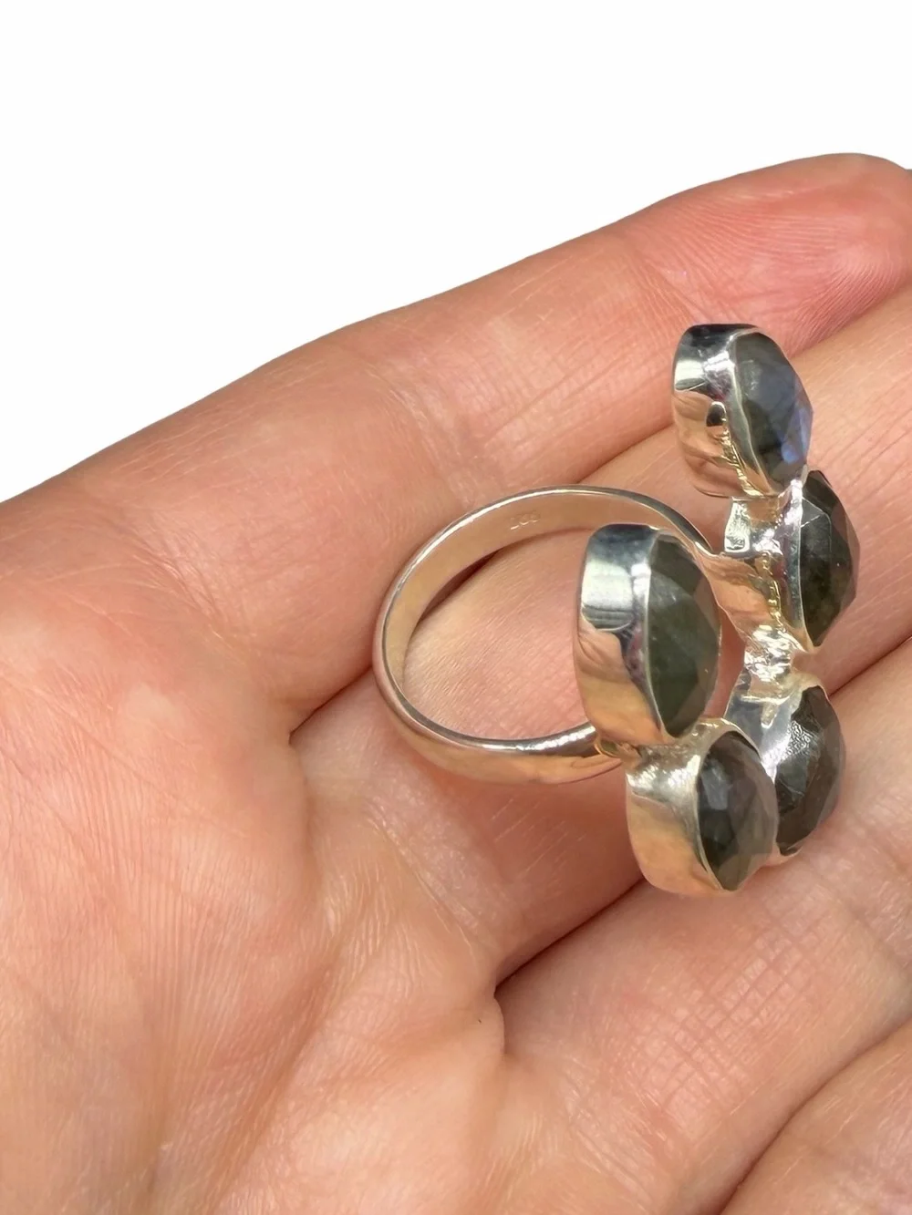 Labradorite Horseshoe Ring Size 6.5 Solid 925 Sterling Silver Faceted Stone